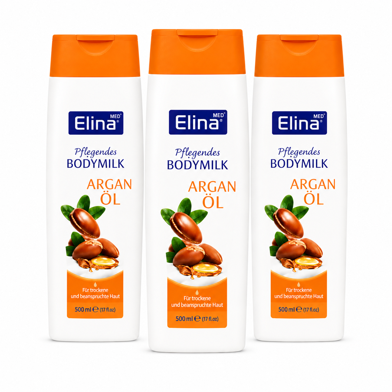 Elina Med Bodymilk Arganöl 250 ml – Pflegende Körperlotion für trockene Haut (3 Pack)