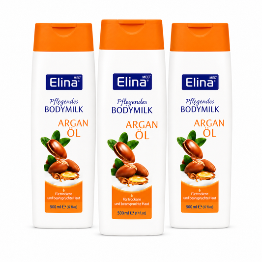 Elina Med Bodymilk Arganöl 250 ml – Pflegende Körperlotion für trockene Haut (3 Pack)