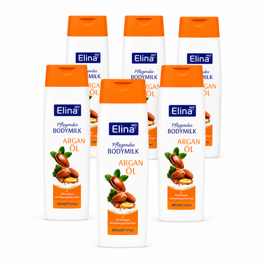 6 x 250 ml Elina Med Bodymilk Arganöl – Pflegende Körperlotion für trockene Haut