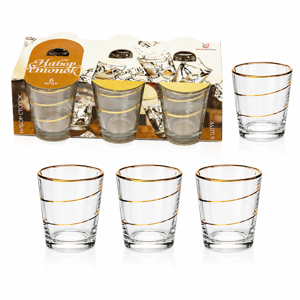 Dekostek Schnapsgläser-Set „Goldene Spirale“ – 6 Stück à 50 ml