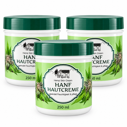 Hanf Hautcreme 250 ml – Feuchtigkeitsspendende Pflegecreme (3 Pack)