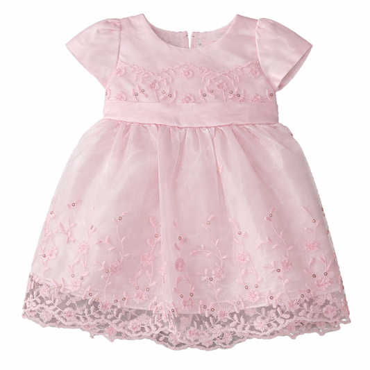 Baby Festkleid Mädchen Rosa (Gr. 62–92) – Tüllkleid mit Spitze, Stickerei