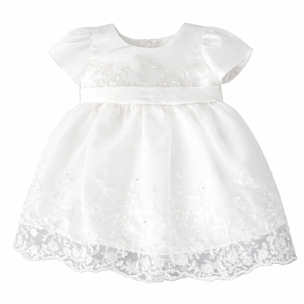 Baby Festkleid Mädchen Weiß (Gr. 86,92) – Tüllkleid mit Spitze, Stickerei