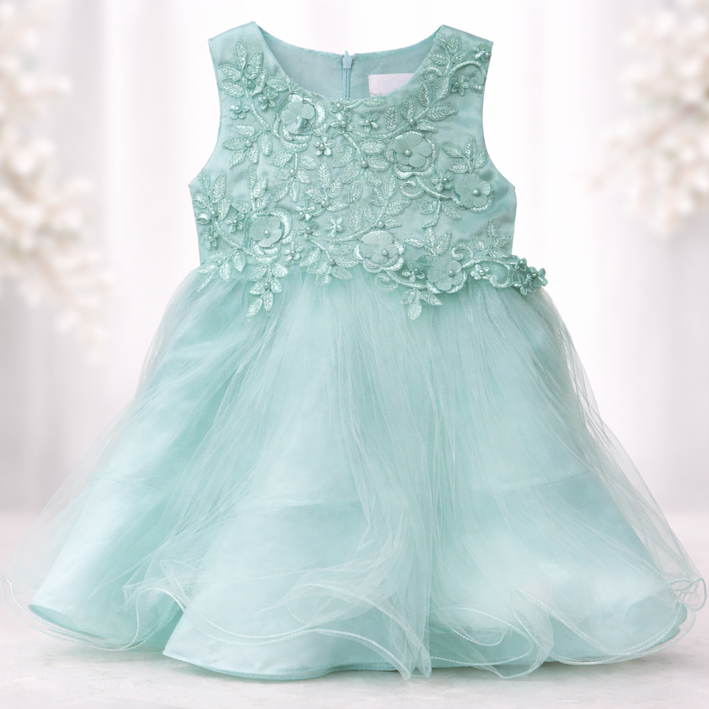 Kinder Festkleid Mädchen Mintgrün – Blumenmädchenkleid mit Tüllrock, Spitze