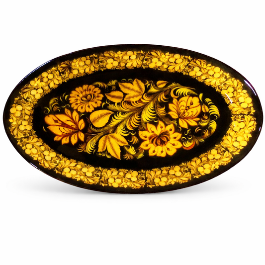 Servierplatte-Oval 24,5x15x2 cm Glas Goldenes Chochloma