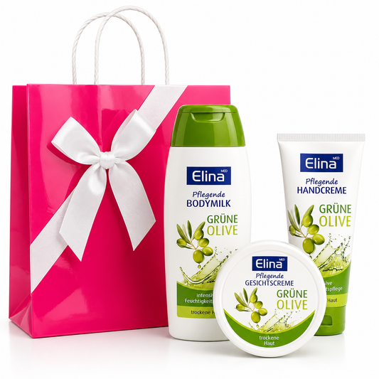 Elina MED Grüne Olive Geschenkset – 3-teiliges Pflegeset für trockene Haut