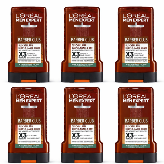6x 250 ml L'Oreal Men Expert Dusch  Barber Club Duschgel