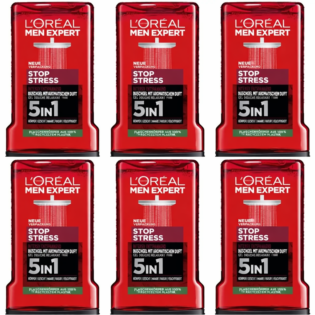 6x 250 ml L'Oreal Men Expert Stop Stress mit aromatischem Duft 5in1 Duschgel
