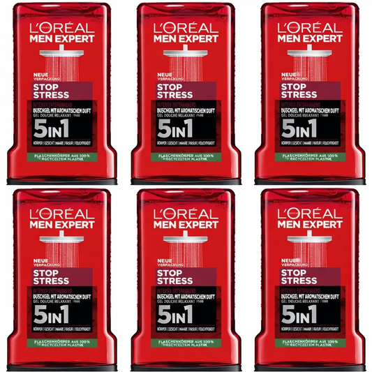 6x 250 ml L'Oreal Men Expert Stop Stress mit aromatischem Duft 5in1 Duschgel