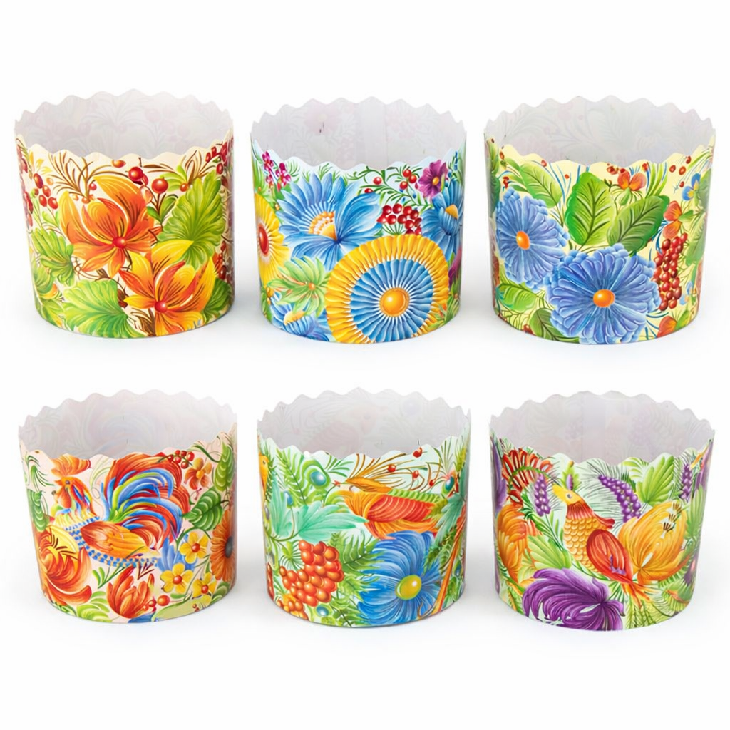 6 St. Backform-Set für Osterkuchen Petrikovka aus Backpapier, H 8,5 cm, ∅ 9 cm