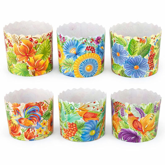 6 St. Backform-Set für Osterkuchen Petrikovka aus Backpapier, H 8,5 cm, ∅ 9 cm