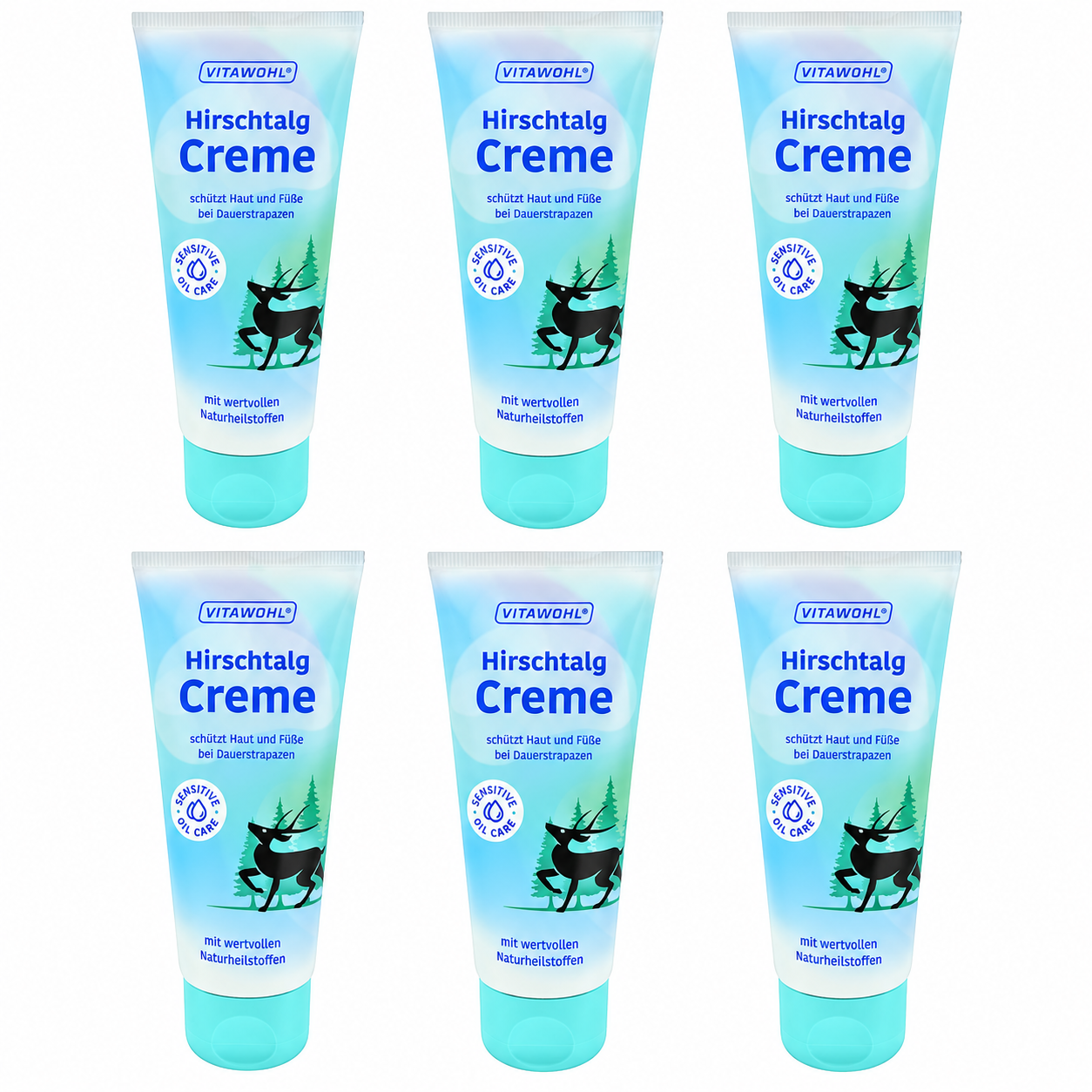 6x 100 ml VITAWOHL Hirschtalg Creme – Pflege für beanspruchte Haut und Füße