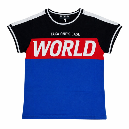 Kinder T-Shirt Jungen Kurzarm – WORLD Print – Rundhals Shirt im Colorblock  Freizeit & Alltag