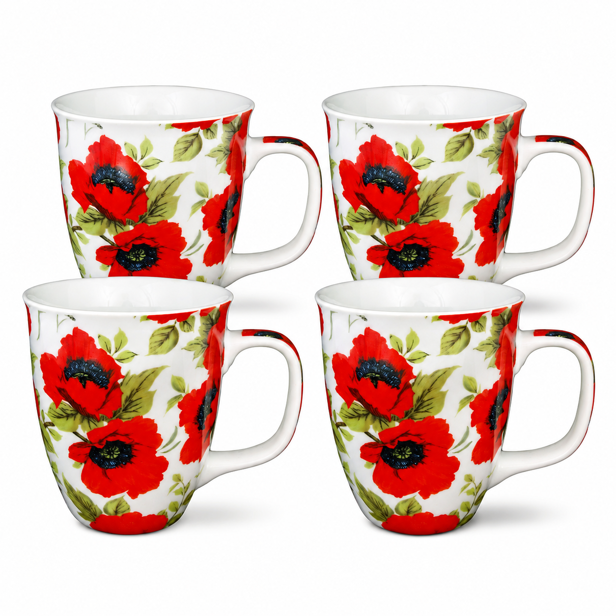 4-Tassen-Set "Mohnblumen" 0,4 L Becher Kaffetasse
