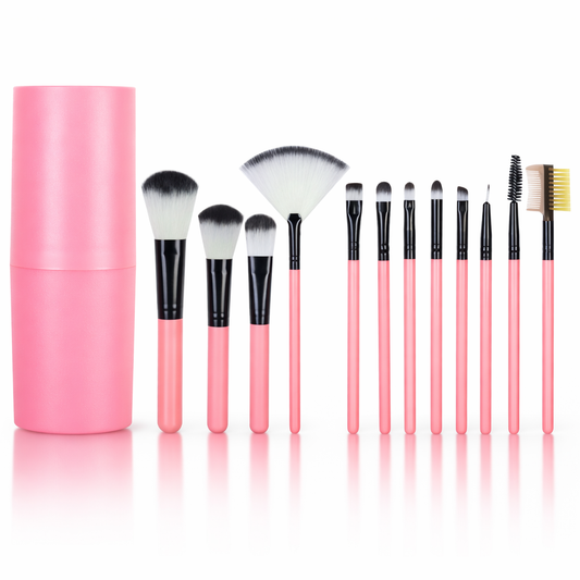 Make-up Pinselset mit Aufbewahrungsbox – Rosa