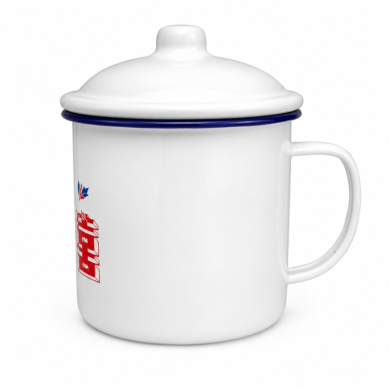 Emaille Kanne / Emaille Becher mit Deckel 1,2 L Ø12 cm – Trinkbecher Camping Outdoor