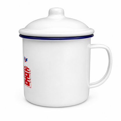 Emaille Kanne / Emaille Becher mit Deckel 1,2 L Ø12 cm – Trinkbecher Camping Outdoor