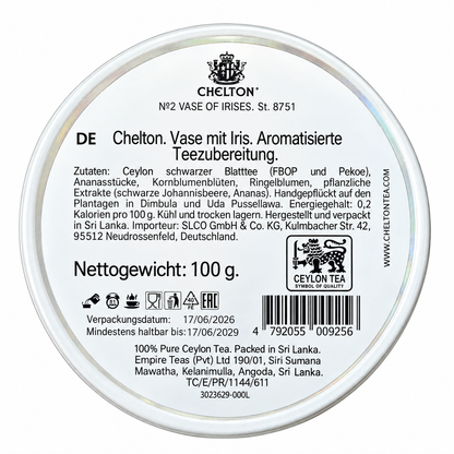 Chelton Tee Vase Iris – Aromatisierter Ceylon-Schwarztee mit Früchten und Blüten, 100 g