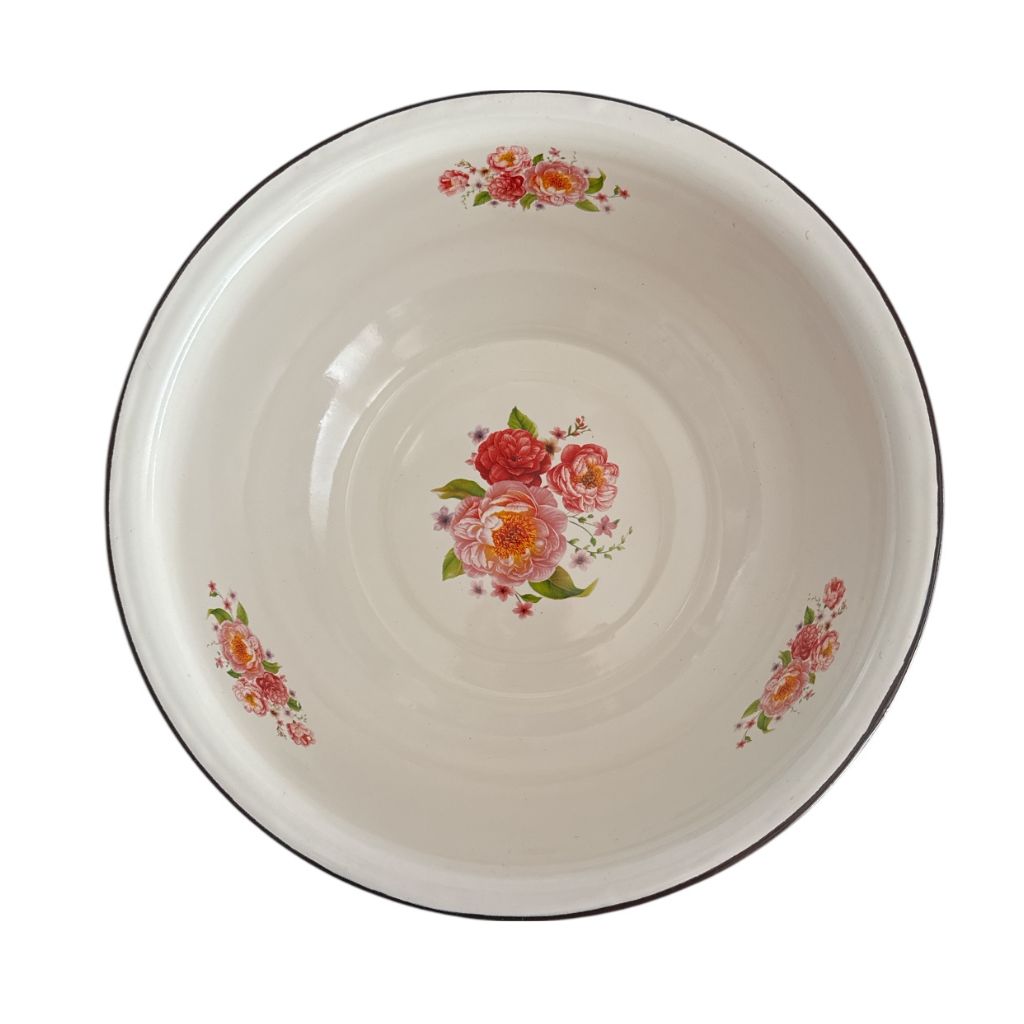 Emaillierte Schüssel mit Blumenmuster –  Ø28 x 8,5 cm