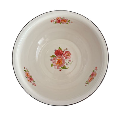 Emaillierte Schüssel mit Blumenmuster –  Ø28 x 8,5 cm