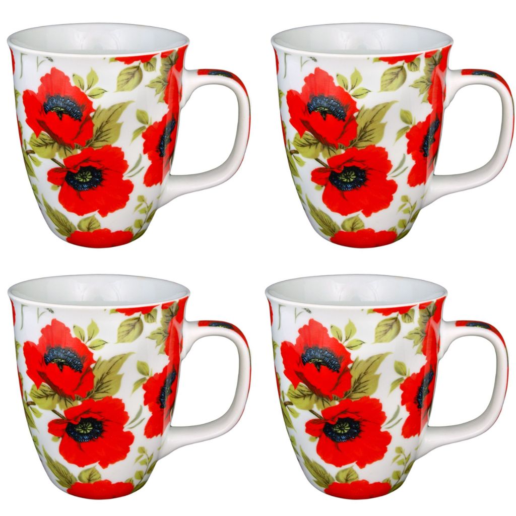 4-Tassen-Set "Mohnblumen" 0,4 L Becher Kaffetasse