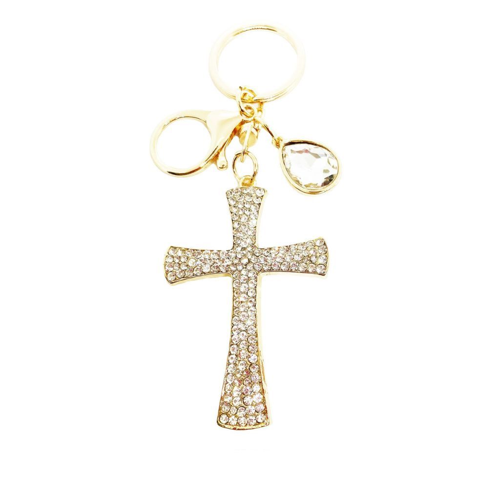 Schlüsselanhänger mit Strasssteinen "Kreuz"