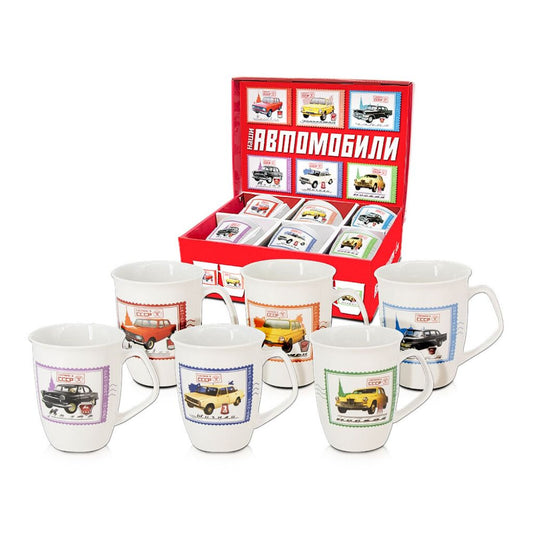 Tassen-Set "Retro-Autos "6 Tassen im Set je 0,35 Liter in Geschenkverpackung