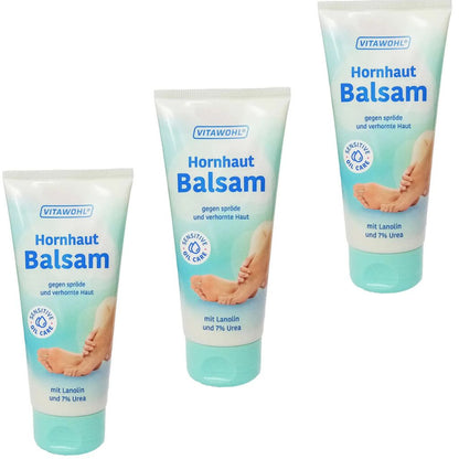 3x100ml VITAWOHL Hornhaut Balsam Harnstoff Pflege Fersen Füße