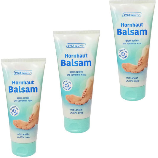3x100ml VITAWOHL Hornhaut Balsam Harnstoff Pflege Fersen Füße
