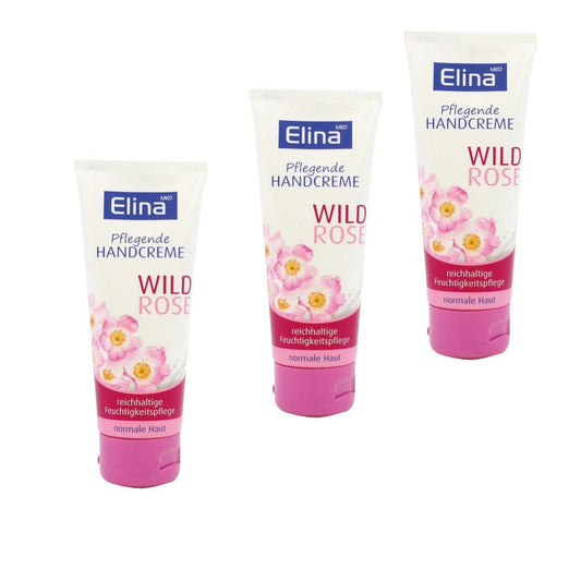 3x 75 ml Elina Wild Rose Handcreme  in Tube