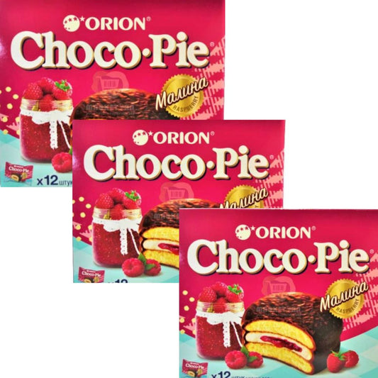 3 St. Kekse „Orion Choco Pie“ Himbeere 12 Stück 360g