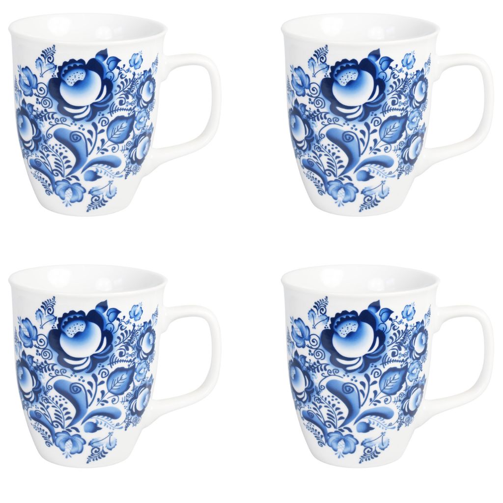 Becher-Set "Gzhel", 4 Stück x 400 mlKaffeebecher Teetasse Geschirr Tassen