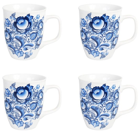 Becher-Set "Gzhel", 4 Stück x 400 mlKaffeebecher Teetasse Geschirr Tassen