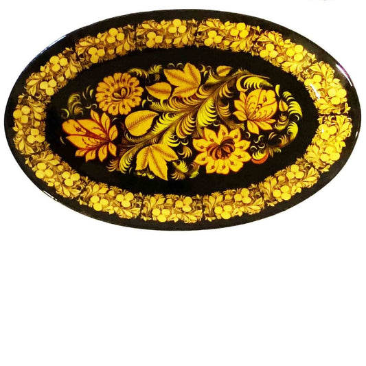 Servierplatte-Oval 24,5x15x2 cm Glas Goldenes Chochloma