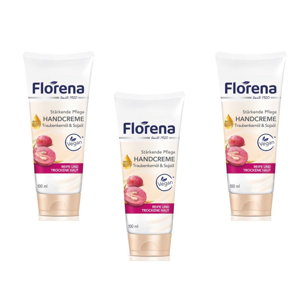 3x 100 ml Florena Handcreme Traubenkernöl & Sojaöl