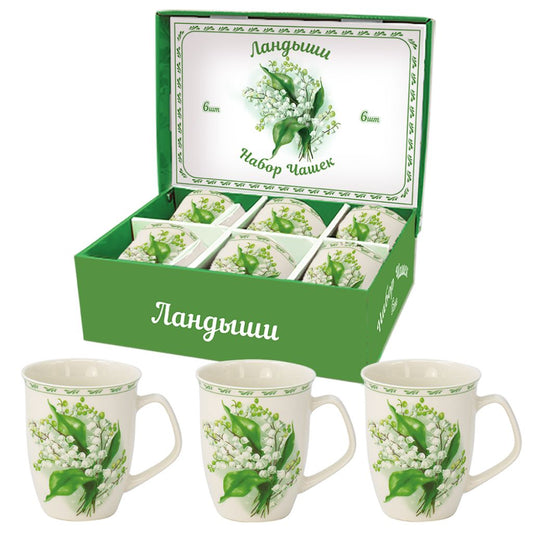 Tassen-Set "Maiglöckchen" – 6-teilig, je 330 ml – Porzellan-Becher im Geschenkkarton