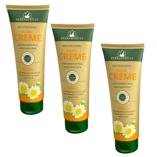 3x125ml Herbamedicus Hand Creme Handcreme Kamille für empfindliche Hände
