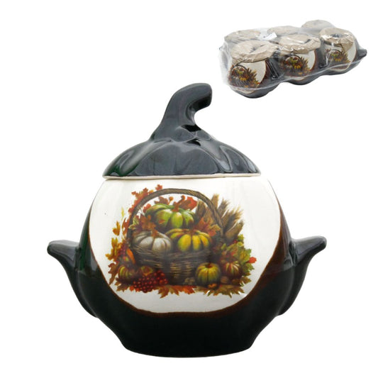 Backtopf Kürbis, weiß-braun mit Henkeln, 0,75 l, mit Kürbis-Dekor