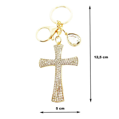 Schlüsselanhänger mit Strasssteinen "Kreuz"
