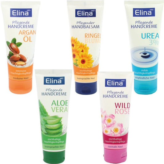 Elina Med Handcreme 5x75 ml Urea 3% ,Ringelblume,Rose,Aloe Vera,Argan