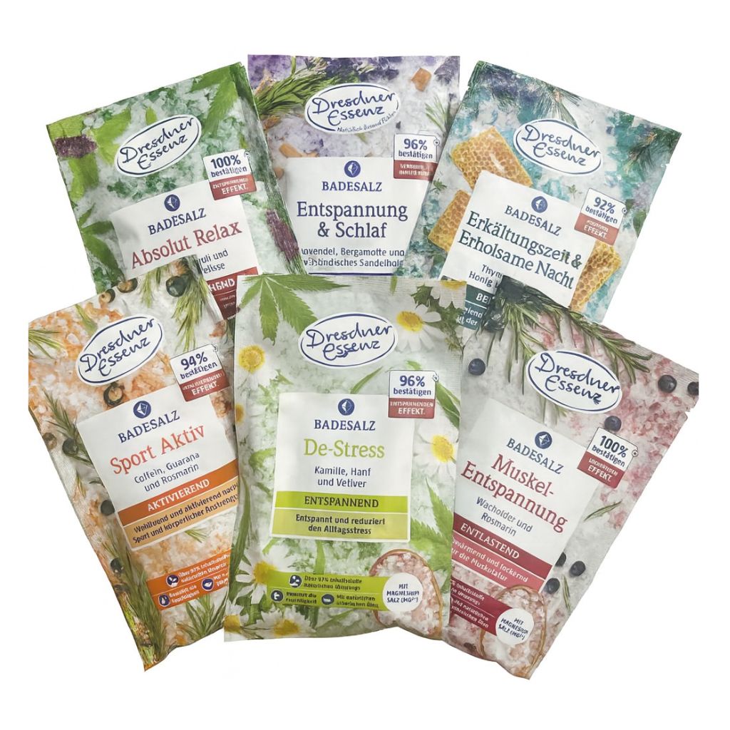 Dresdner Essenz Badesalz Set – 6 Sorten | Entspannung, Schlaf, Muskel-Relax & Wellness