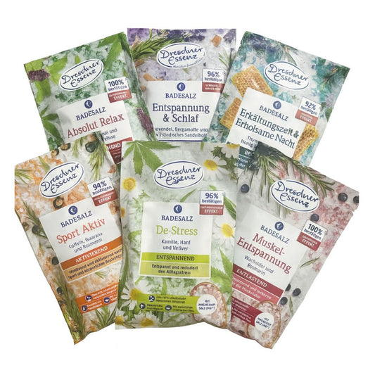 Dresdner Essenz Badesalz Set – 6 Sorten | Entspannung, Schlaf, Muskel-Relax & Wellness
