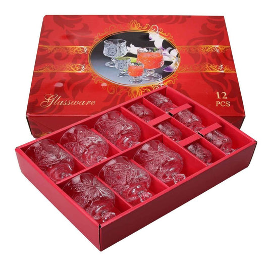 12-teiliges Glaswaren-Set mit edlem Schliffdesign – Elegante Trinkgläser im Geschenkkarton