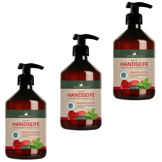 3x500 mlHerbamedicus Handseife Granatapfel & Melisse in Pumpflasche