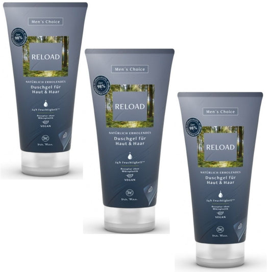 3x 200 ml Dresdner Essenz Duschgel & Shampoo Men's Choice RELOAD