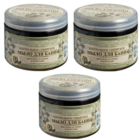 3x500 ml Oma Agafia Schwarze Seife für Körper und Haare