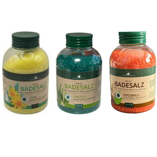 3x 575 g Herbamedicus Badesalz Arnika,Eukalyptus,Teufelskralle