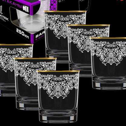 Gläser Set 6St.250 ml "Bojarski", mit Gold Gläserset Trinkgläser