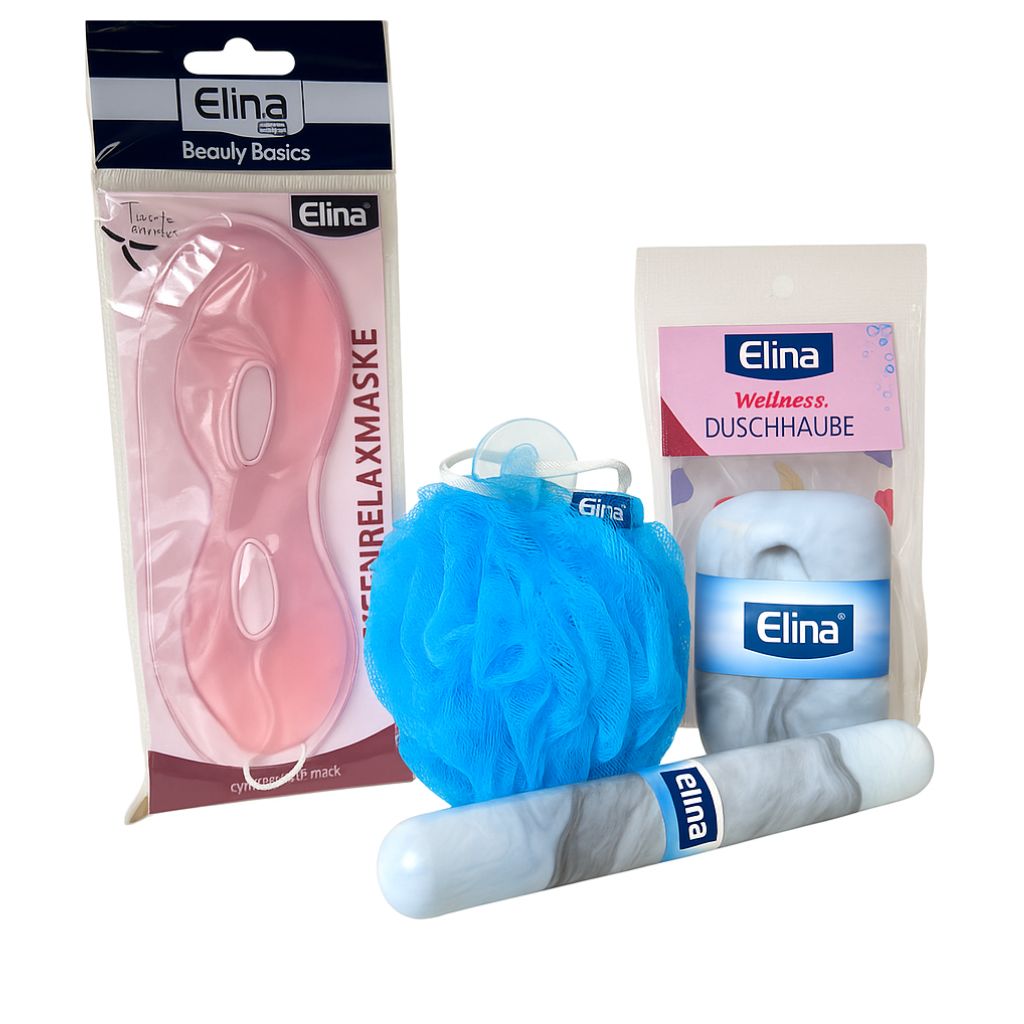 Reise Set 5 Tl. Blau Wellness Reiseseifenetui ,Augenmaska,Schwamm,Duschhaube