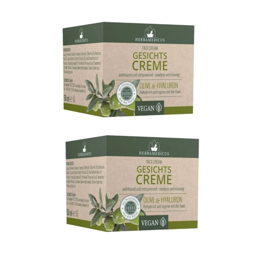 2x 50 ml Herbamedicus Gesichtscreme Tag Nacht Olive Hyaluron